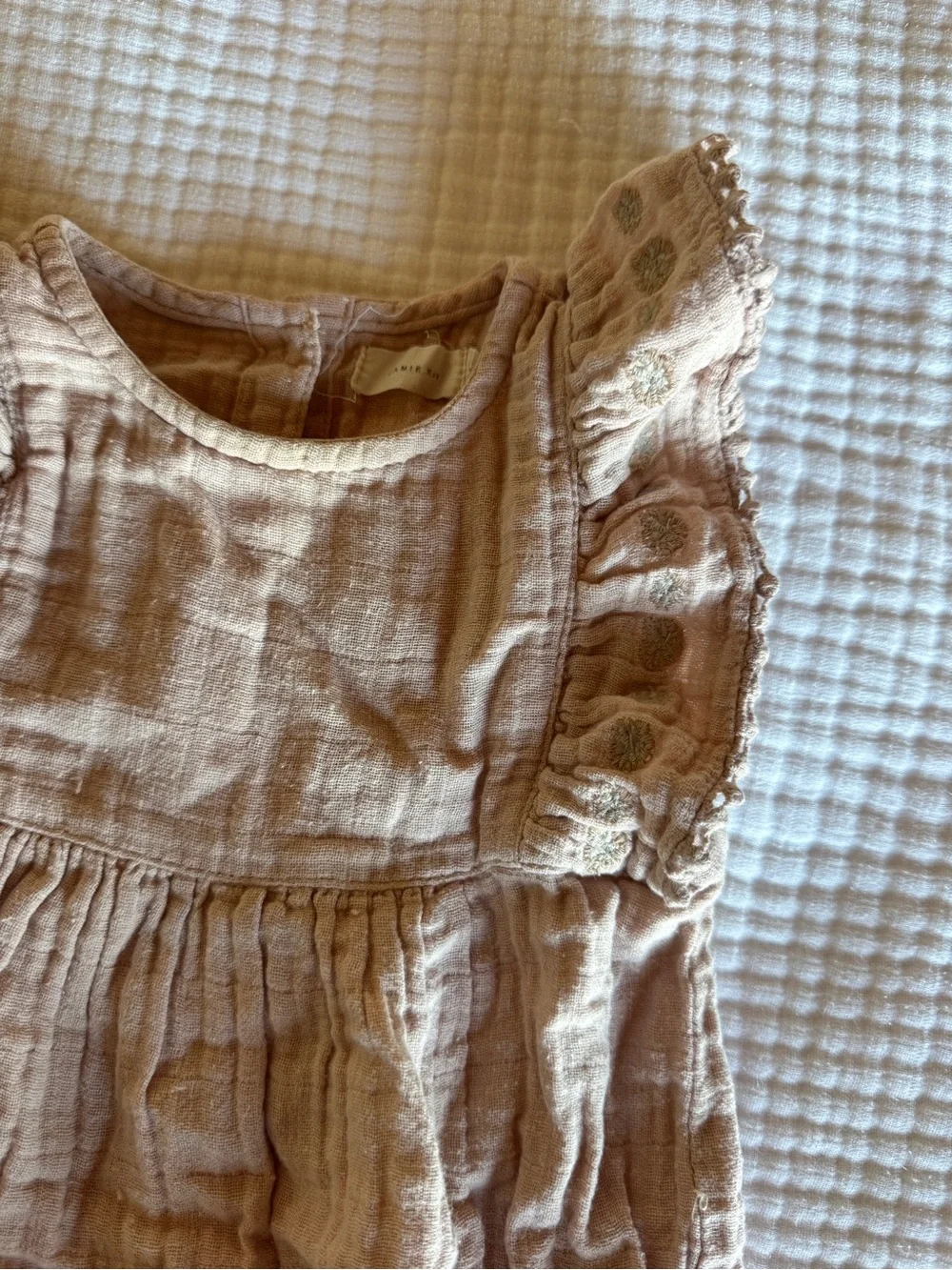 Jamie Kay Neutral Pink Baby Romper with Ruffle Sleeves